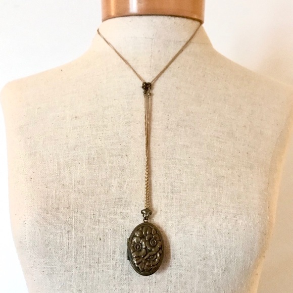 Brass Vintage Locket Long Slide Keepsake Necklace - Picture 7 of 8